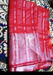 Red & Silver Striped Saree