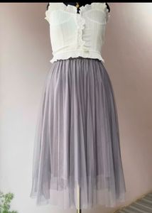 Gray Tulle Midi Skirt