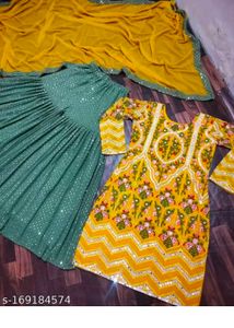 Gorgeous Green & Yellow Embroidered Anarkali Suit