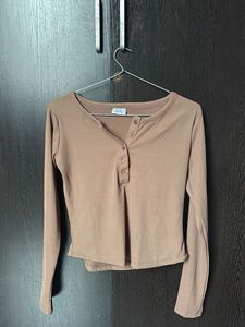 Cute Brown Long Sleeve Top