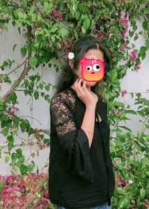 Tokyo Talkies Women Black SelfDesign A-Line Top
