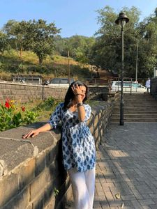Jaipuri short Kurti with milkywhite plazzo Pant