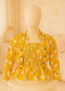 Yellow Floral Smocked Peplum Kawaii Cute Top 💛