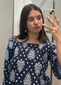 Blue &amp; White Printed Kurti