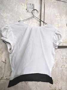 White Loose Fit Crop Top With Lace Hem