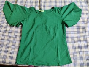 Puff Sleeves Green Top