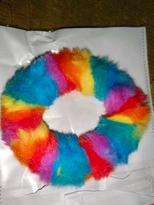 Rainbow Furry Scrunchie