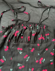 Cherry Print Tie-Strap Mini Dress