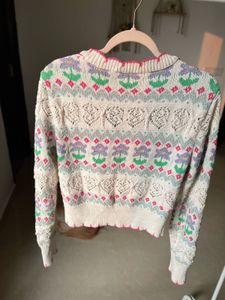 Zara Floral Jacquard Embroidered Knit Cardigan