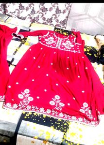 Red Embroidered Kurta Set