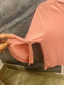 Peach Ruffle Sleeve Crop Top