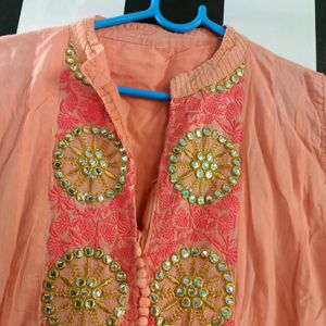 Cotton Gown With Shiffon Dupatta