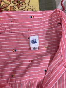 Pink Striped Blouse with Graphic Detail