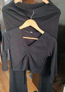 Black Crop Top &amp; Flare Pants Set