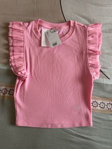 H&amp;M Flutter Sleeve Pastel Pink Top