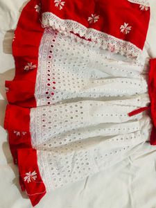 Red &amp; White Embroidered Kids Outfit