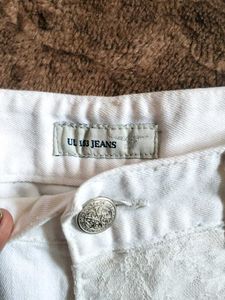 White Denim Lace Skirt