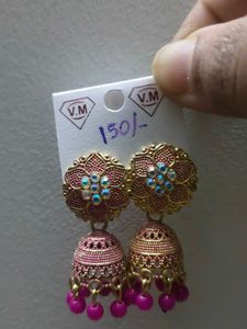 Pink Jhumka Earrings