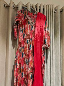 Red Printed Kurta Set