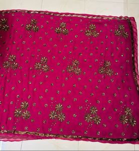 Elegant Burgundy Saree With Copper Work