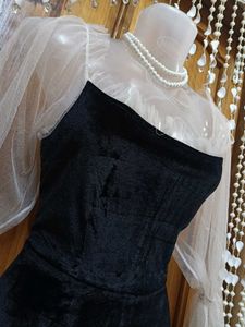 Elegant Velvet Dress with Mesh Sleeves