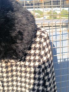 Houndstooth Coat🦓 Faux Fur Collar