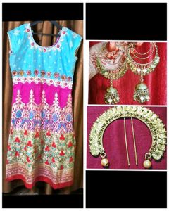 Stylish Kurta Size 44 inches, Earrings n Hair Acce