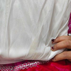 White &amp; Pink Embroidered Anarkali