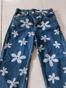 Floral Print Denim Jeans