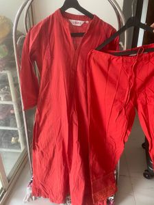 Biba Red Kurta & Pant Set