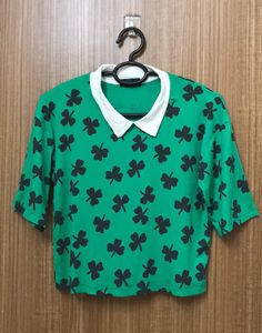 Lucky Clover Leaf White Collar T-shirt For Women