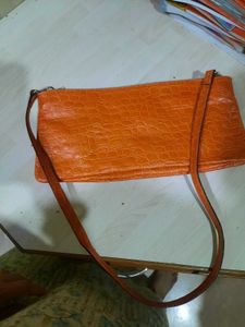 Vintage Orange Croc Embossed Shoulder Bag