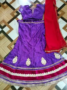 Violet Colour Beautiful Lehanga With Red Dupatta