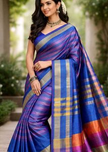 Elegant Blue Silk Blend Saree