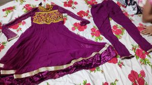 yellow and Purple Embroidered Kurta Set