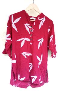 Designer Leaf Printed Maroon Kurti Tunic (Women)