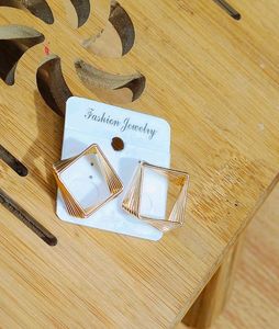 Gold Toned Layered Geometric Square Studio Earings