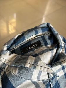 Blue and White Plaid Flannel Shirt