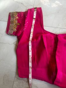 Elegant Red &amp; Pink Saree with stitched blouse💕😘�