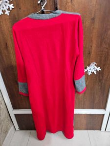 Woollen Embroidery Kurta With Red Velvet Legging