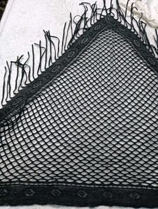 Black Fishnet Fringe Shawl