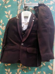 Kids Wine Colour Three Piece Suit