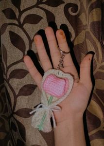 Pink Rose Crochet Keychain