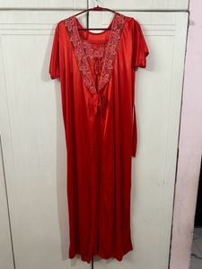 Designer Red Nighty With Overcoat