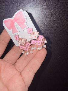 Pink Geometric Dangle Earrings