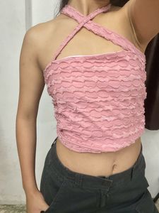 Pink Halter Crop Top