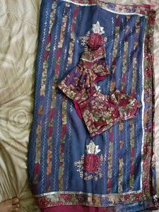 Elegant Blue Embroidered Saree