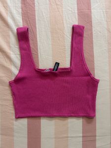 pink cropped rib knit top
