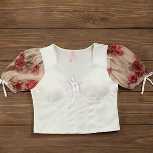 ♡ Korean Floral Sleeve Corset Women Top &amp; Tunics ♡