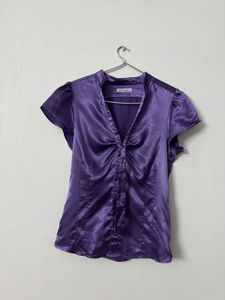 Purple Satin Tie-Front Blouse